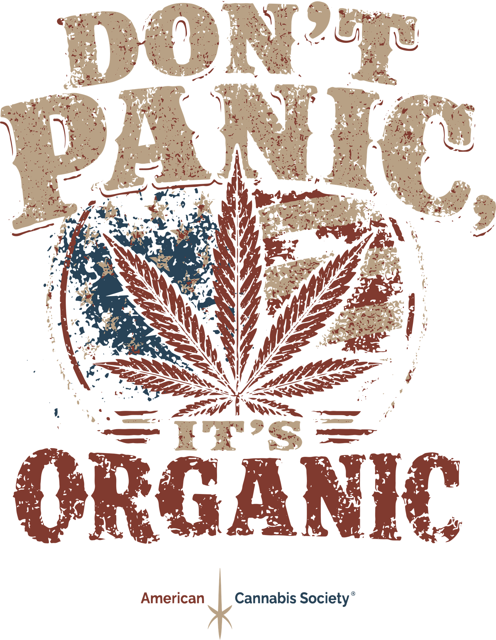 Don't Panic It's Organic cannabis apparel graphic celebrating organic THCA flower
